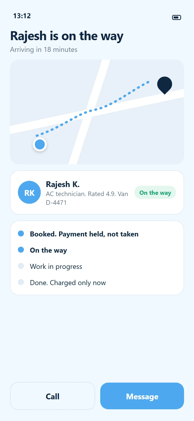 Live tracking screen